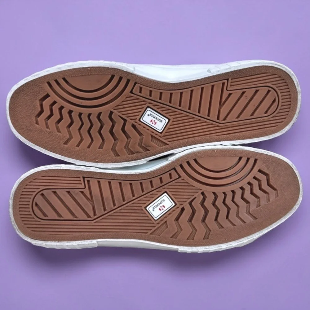 SUPERGA 2630 Stripe Nappa White Leather Platform Lace Up Casual Sneakers Women 8